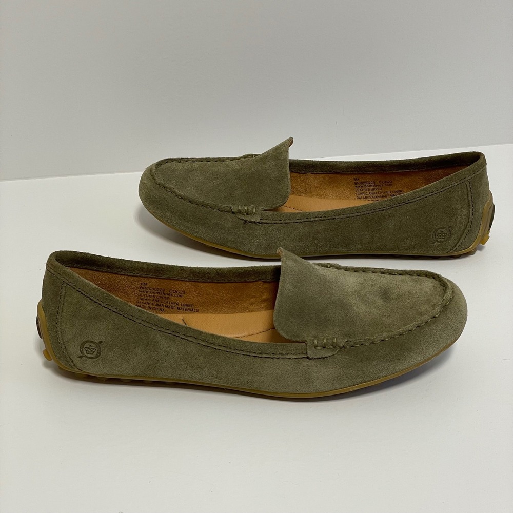 Born Suede Slip On Loafer Flats Women's Size 8 Olive Green Driving Moccasins - Picture 3 of 7